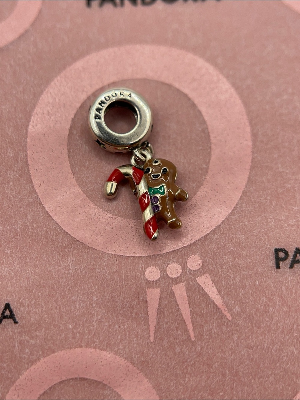 Pandora Christmas Gingerbread Man Candy Cane Dangle Charm